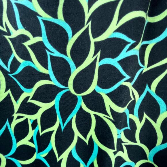 Bob Mackie Dress M Black Green Patterned Stretch Artsy Fun Bright Pullon - Picture 3 of 6